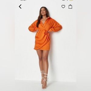 Missguided Orange Faux Wrap Satin mini dress sz. 8 NWT